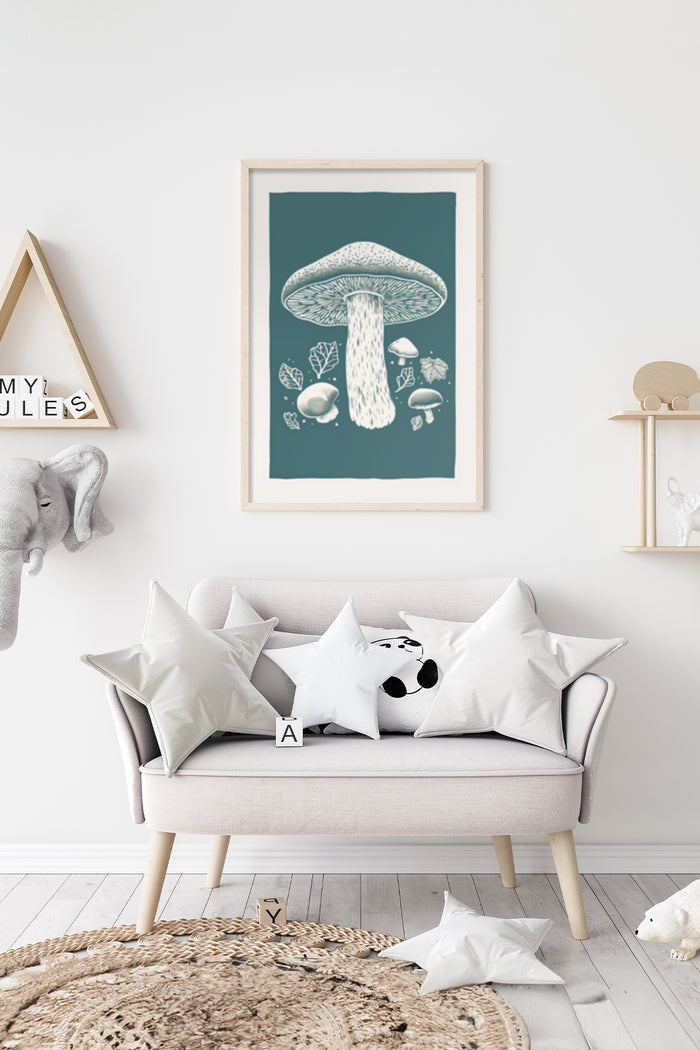 Minimalist Mushroom Illustration Art Poster on Wall for Home Decoration