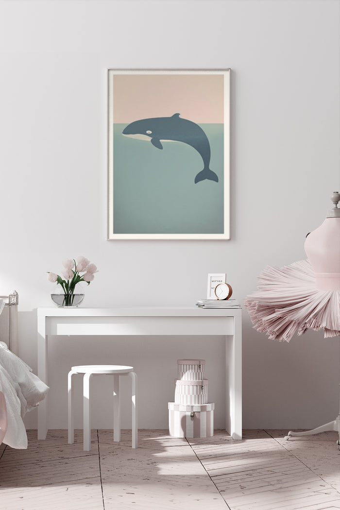 Minimalist Orca Whale Poster in Modern Interior Decor