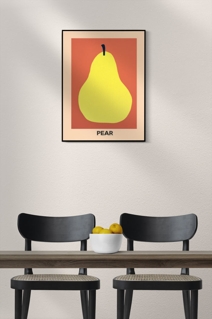 Minimalist Pear Artwork Poster Displayed Above Two Chairs And A Table