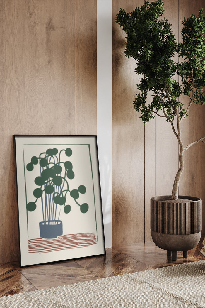 Minimalist potted plant poster in a modern interior setting