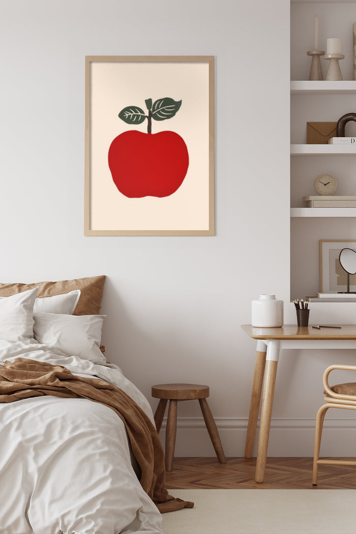 Minimalist Red Apple Poster on Bedroom Wall Decor