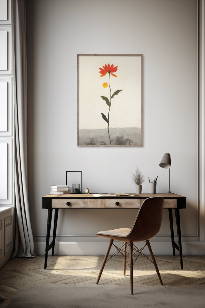 Minimalist Red Flower Artwork Poster in a Modern Home Interior