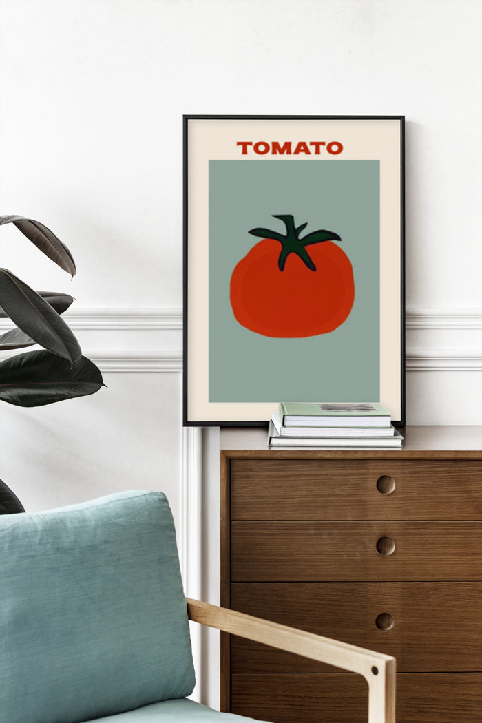 Minimalist Tomato Poster Art Displayed in a Modern Interior