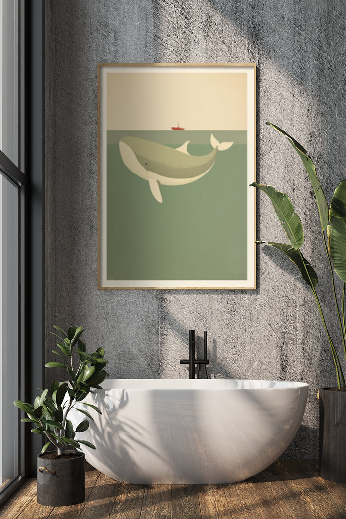 Minimalist Whale Poster in Modern Bathroom Interior Decor