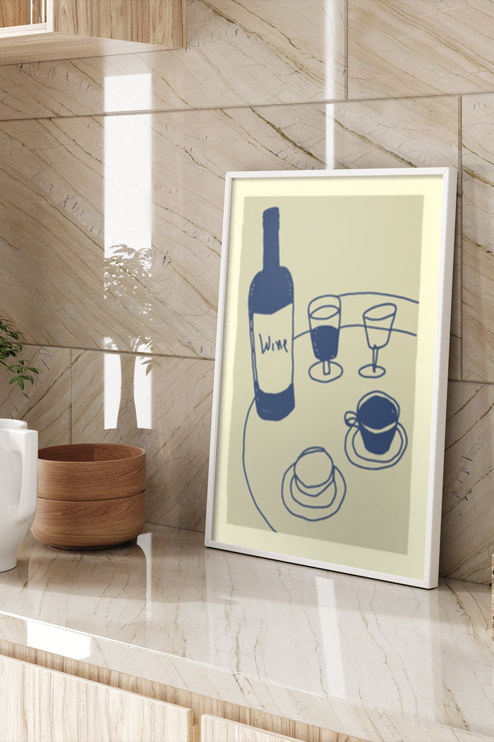 Minimalist Wine and Coffee Still Life Art Poster in Stylish Interior
