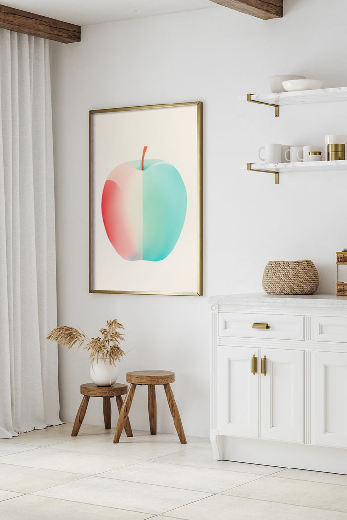 Modern abstract apple artwork in poster frame on a clean interior wall