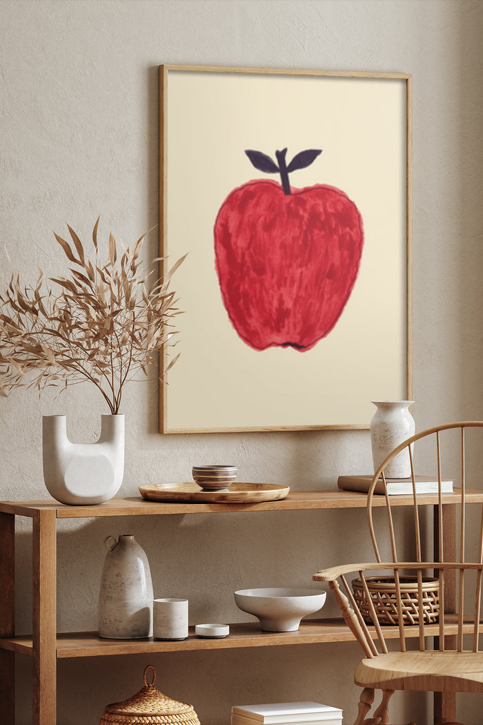 Modern Abstract Red Apple Artwork in a Stylish Interior Setting