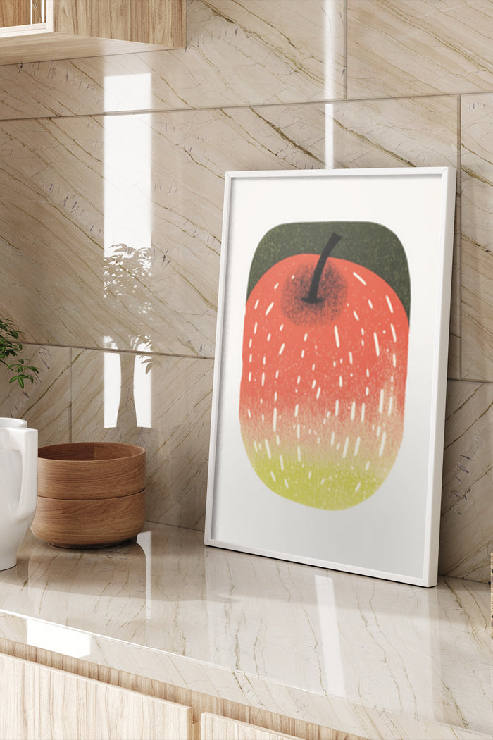 Stylized abstract apple poster in a modern interior setting