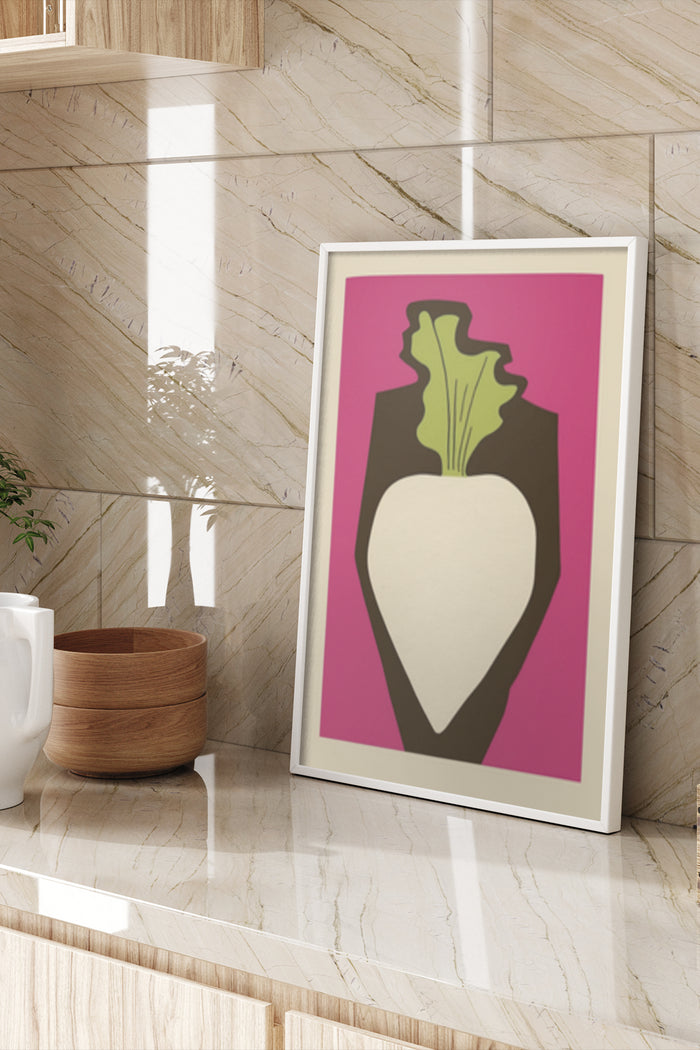 Abstract Beetroot Design Framed Poster in Modern Home Decor Setting