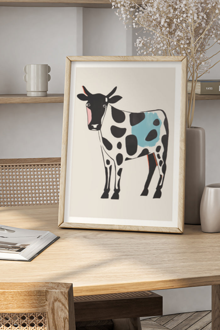 Stylized Modern Abstract Cow Artwork in Picture Frame