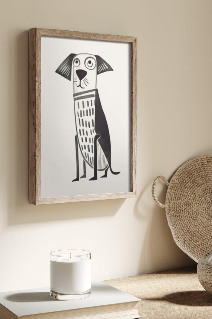 Modern Abstract Dog Artwork in Wooden Frame Poster