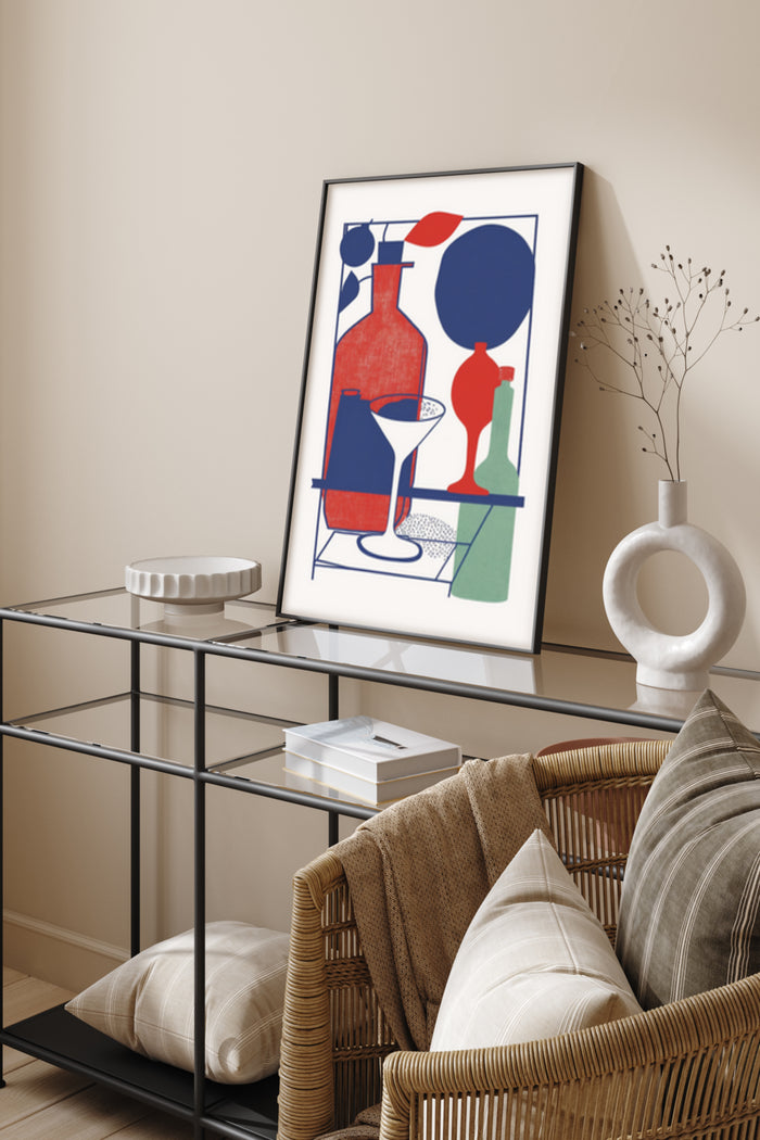 Abstract geometric shapes art poster in modern home interior