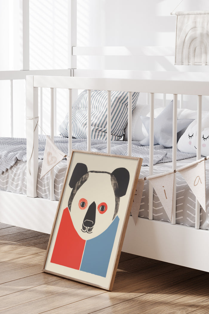 modern abstract panda artwork in a stylish nursery room setting