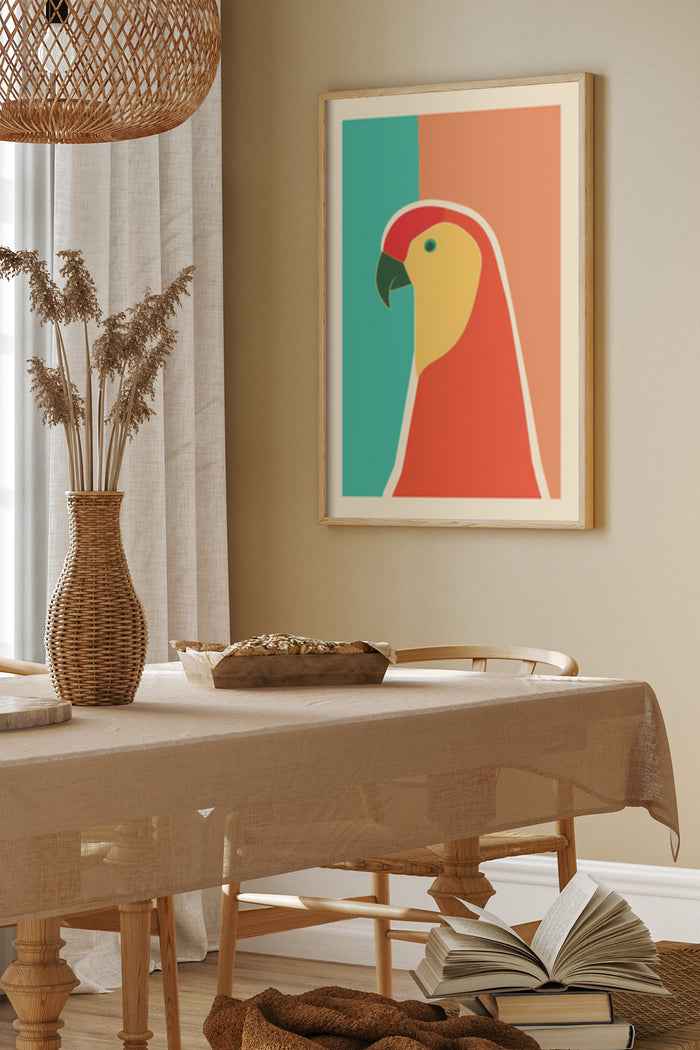 Contemporary abstract parrot poster in home interior setting