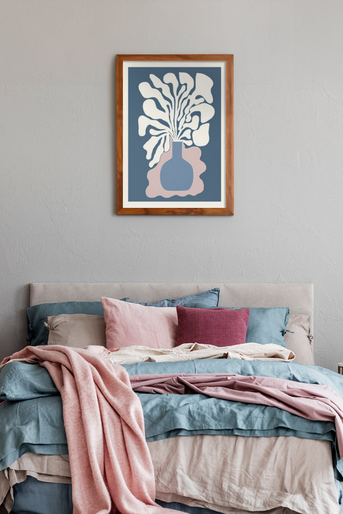 Modern Abstract Plant Artwork in Elegant Bedroom Interior