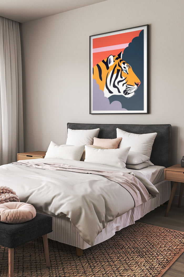 Modern Abstract Tiger Artwork Poster as Bedroom Wall Decor