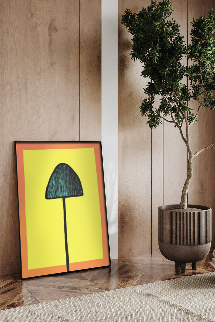 Contemporary art poster featuring a lamp with a vibrant yellow background in a stylish interior
