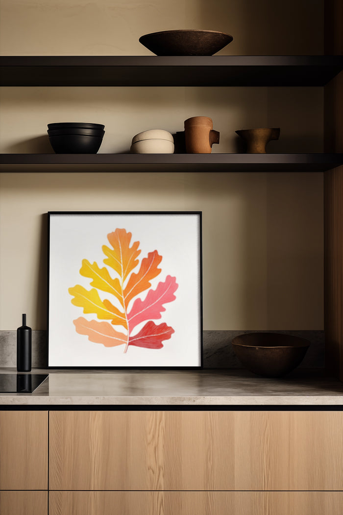 Gradient autumn leaf painting on display in contemporary interior design
