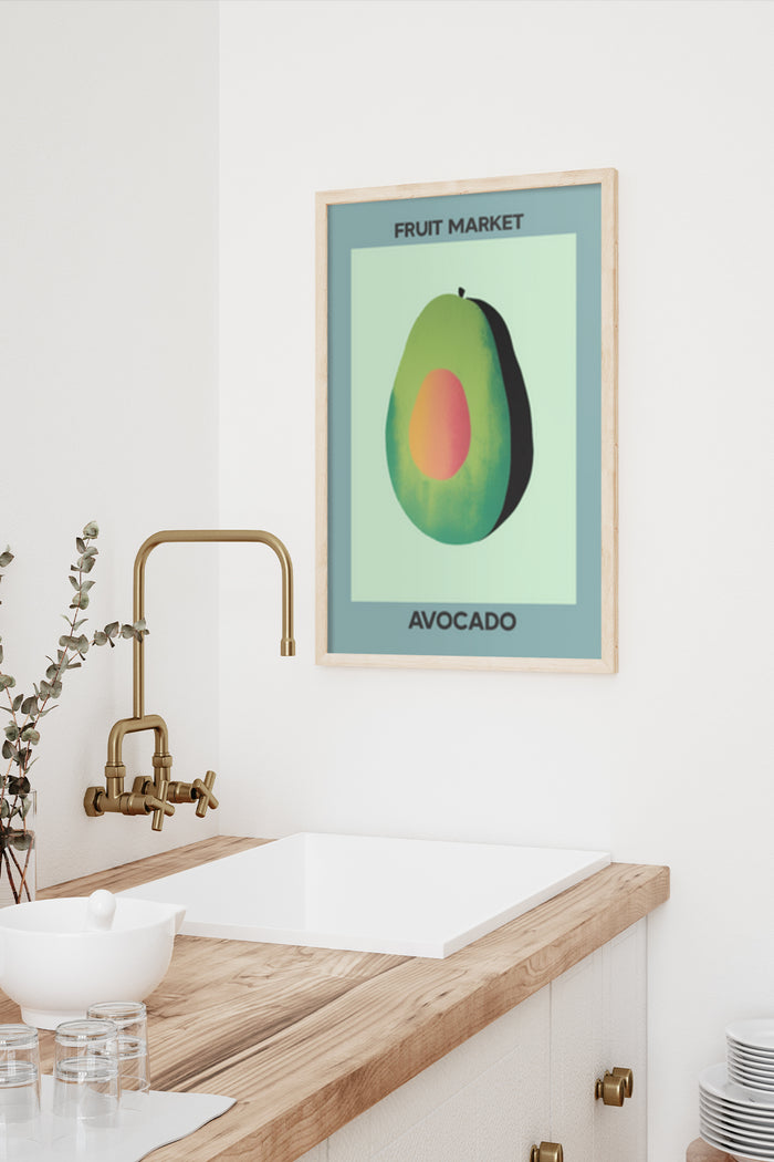 Stylish avocado poster art with 'Fruit Market' text for contemporary kitchen decor