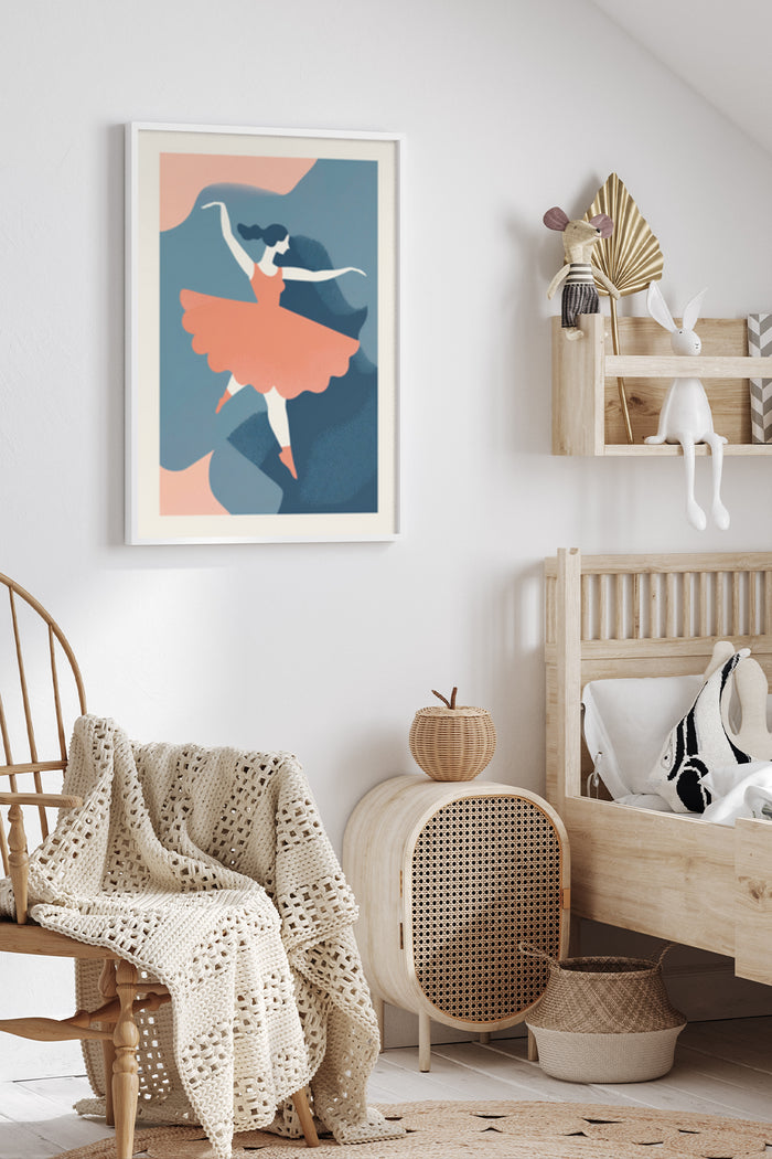 Contemporary ballerina poster art with abstract design displayed in an elegant home setting