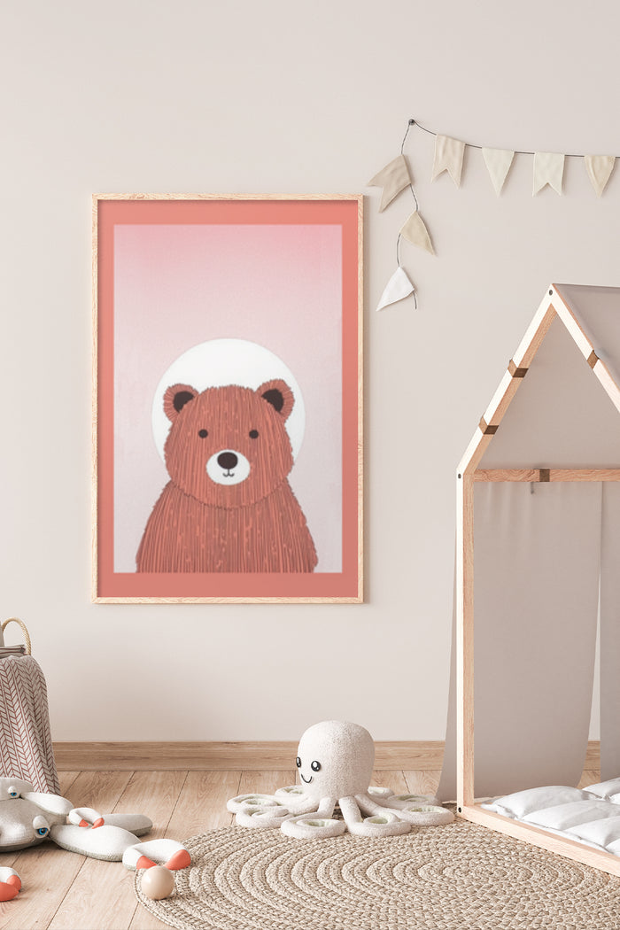 Modern bear illustration in a minimalist kids room décor poster