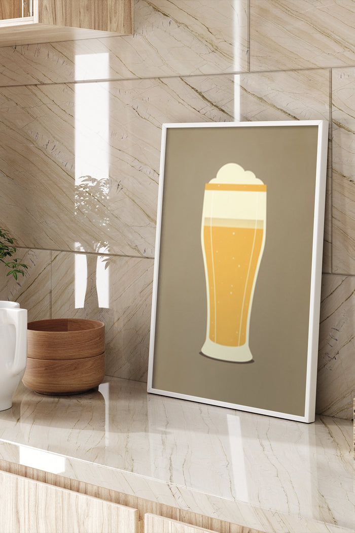 Minimalist beer glass poster artwork in contemporary interior
