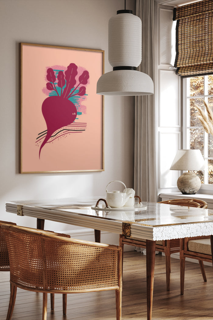 Contemporary Beetroot Artwork Poster in a Stylish Dining Room Interior