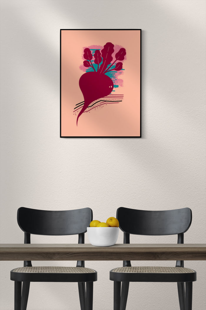 Contemporary Beetroot Graphic Design Art Poster in a Modern Home Decor Setting