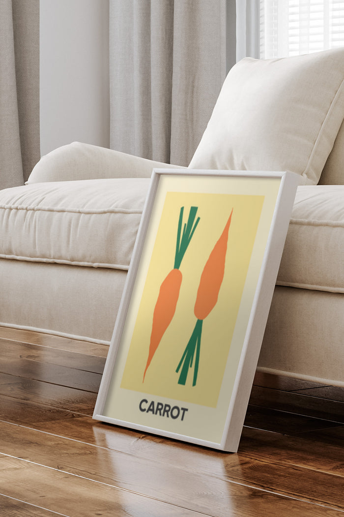 Minimalist Carrot Artwork Poster in a Stylish Home Interior