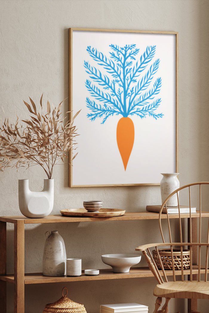 Modern Carrot Leaf Artwork Poster in Stylish Home Interior