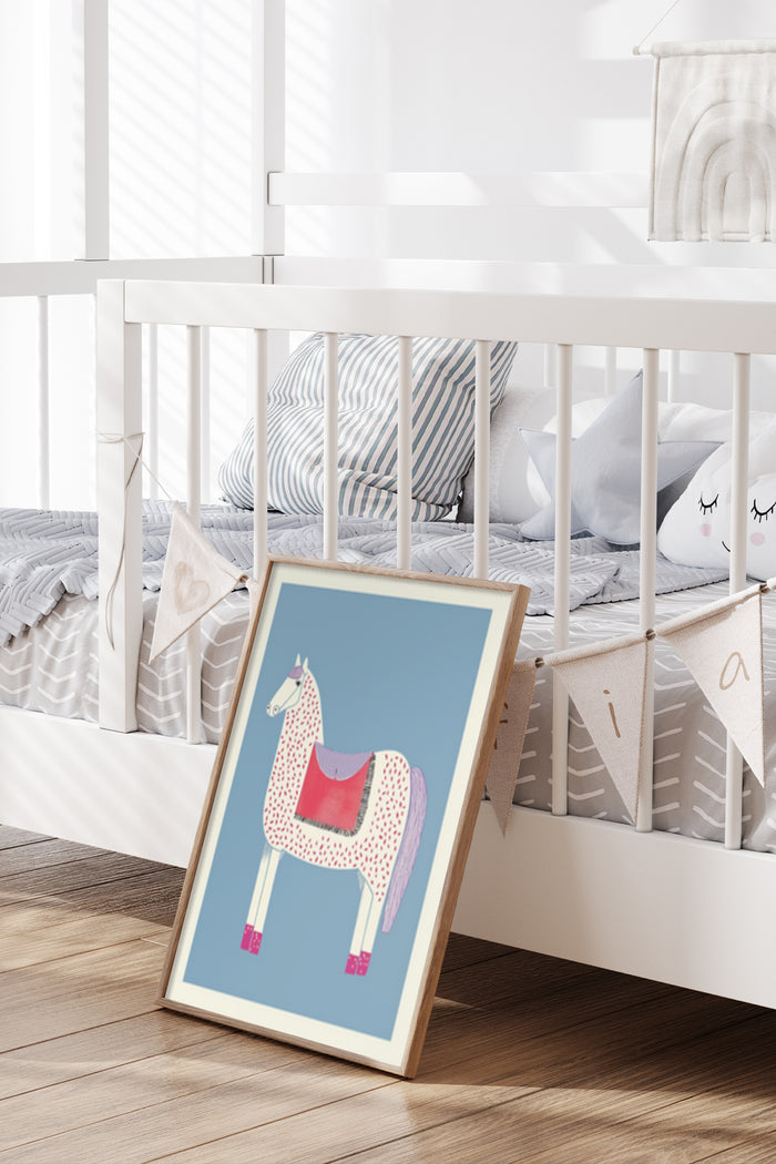Stylized Horse Artwork Poster in a Modern Children's Room Setting