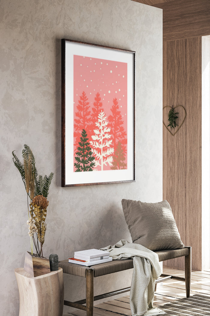 Stylish Christmas Trees Poster Artwork in Cozy Modern Home Decor