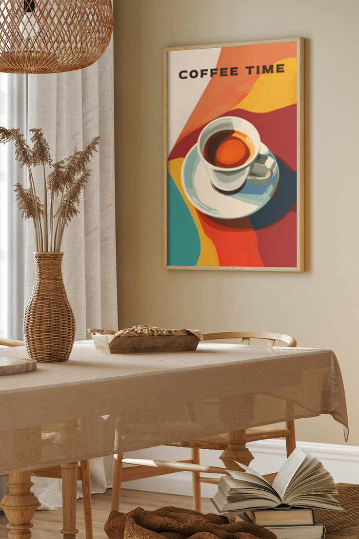 Modern Coffee Time poster with colorful abstract design on wall