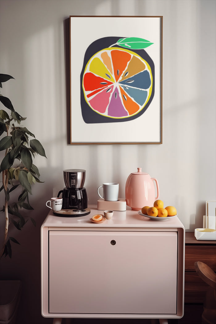 Modern Colorful Citrus Artwork Poster in Stylish Kitchen Interior