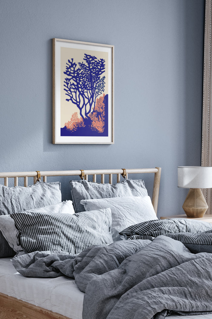 Modern Coral Sea Life Artwork Hanging on Bedroom Wall