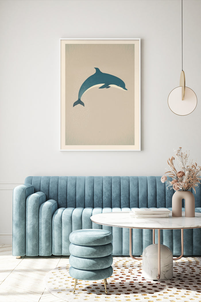 Minimalist Dolphin Poster in Modern Living Room Interior