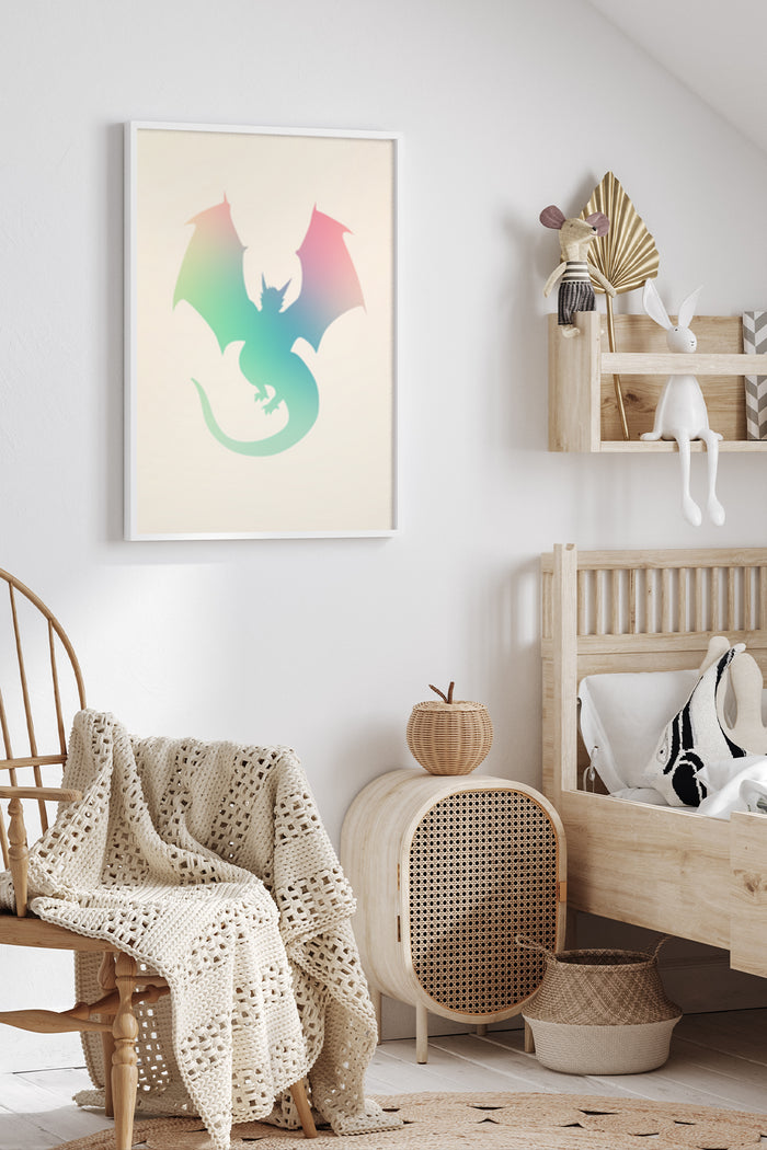 Contemporary dragon silhouette poster in stylish room decor