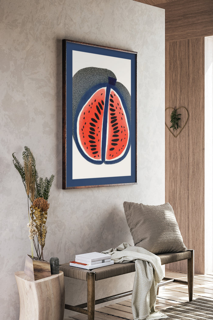 Modern Fruit Artwork Featuring a Stylized Watermelon Poster in a Contemporary Home Decor Setting