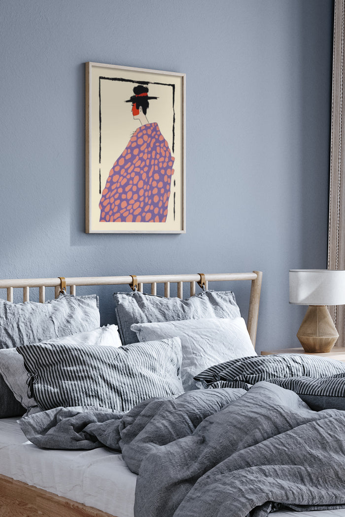Contemporary geometric figure art poster in bedroom interior design