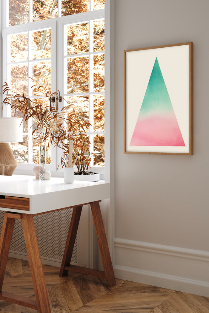Modern geometric poster with minimalist design in a stylish interior setting