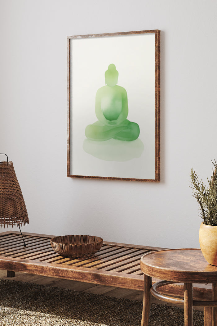 Contemporary Green Buddha Art in Minimalist Interior Setting