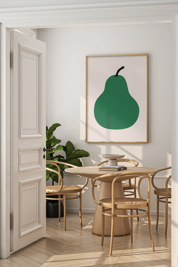 Modern Minimalist Green Pear Poster in Elegant Dining Room Interior Design