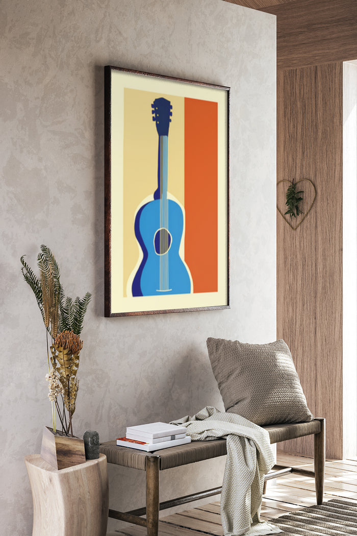 Stylish modern guitar poster artwork in contemporary home interior