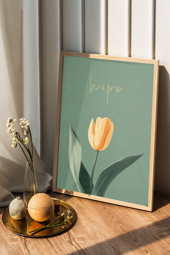 Modern 'Hope' Quote and Tulip Poster for Home Decor