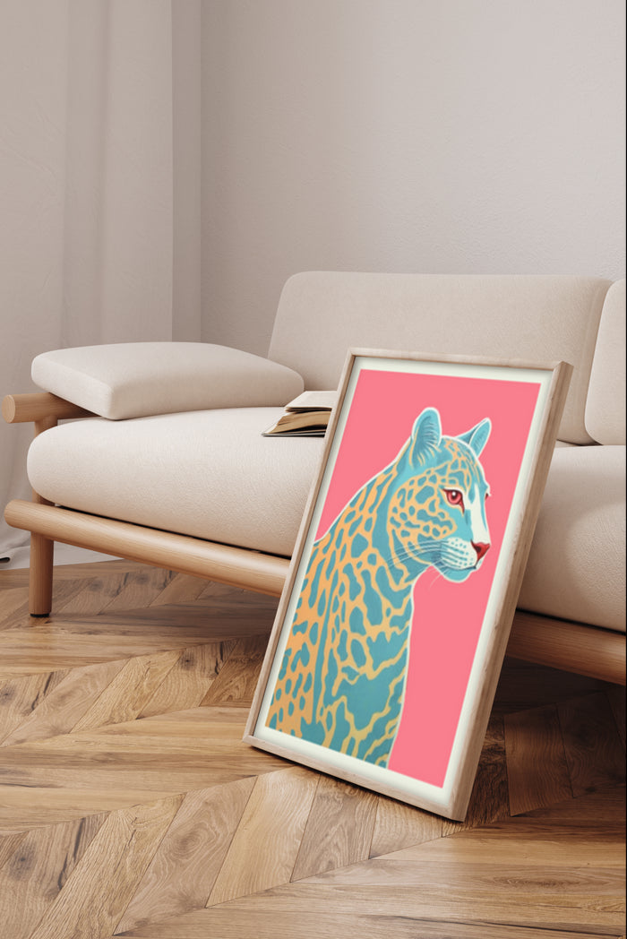 Modern Illustrated Leopard Art Print in Stylish Living Room Decor