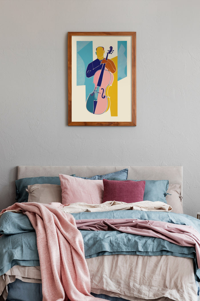 Modern Jazz Cello Player Artwork Poster as Bedroom Wall Decor