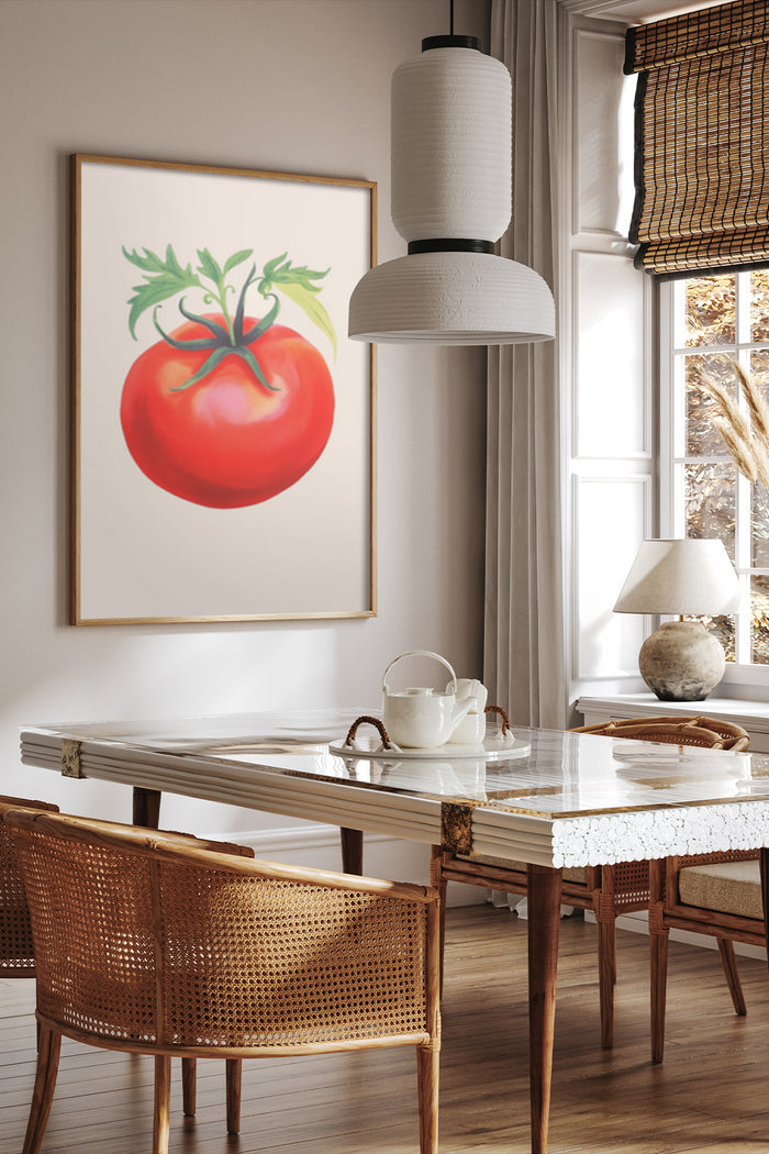 Contemporary tomato painting poster in modern dining room interior