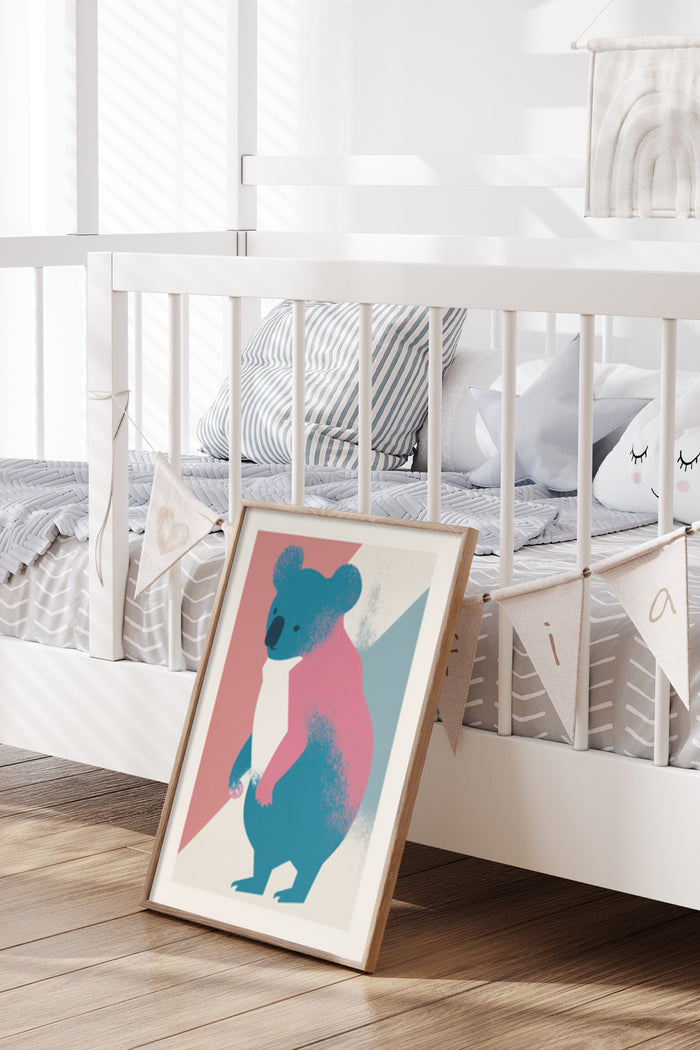 Stylish koala bear poster in pastel colors suitable for nursery room decoration