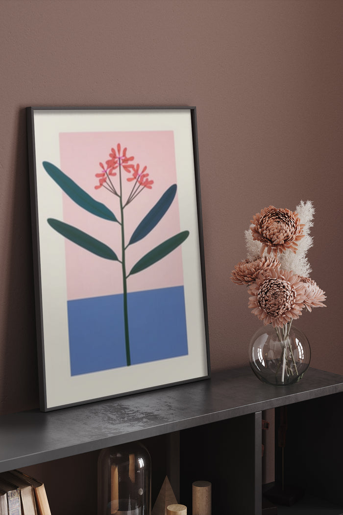 Modern minimalist floral artwork poster in a stylish interior setting