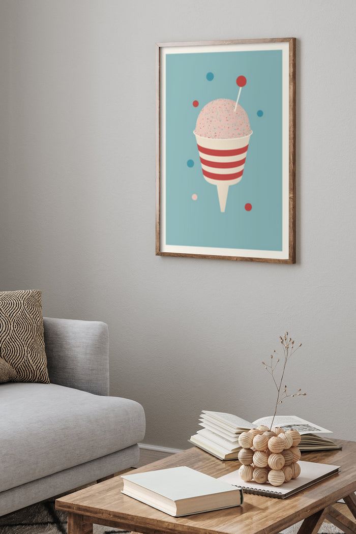 Modern minimalist ice cream illustration art poster in living room decor